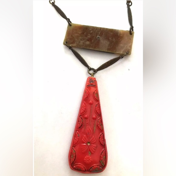 Antique Art Deco CZECH Red Glass Asian Necklace - Picture 2 of 2